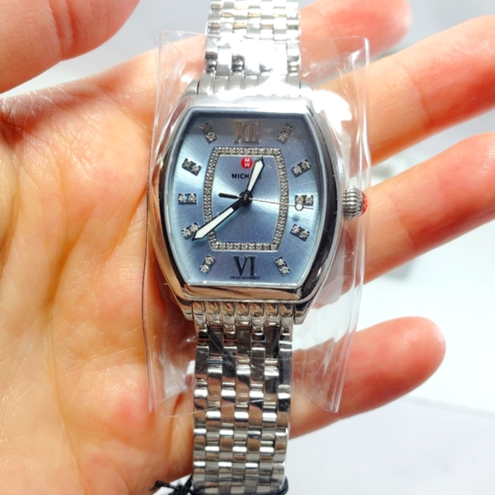 Michele Silver-Tone Watch with Blue Dial and Crystal Accents - Picture 7 of 13